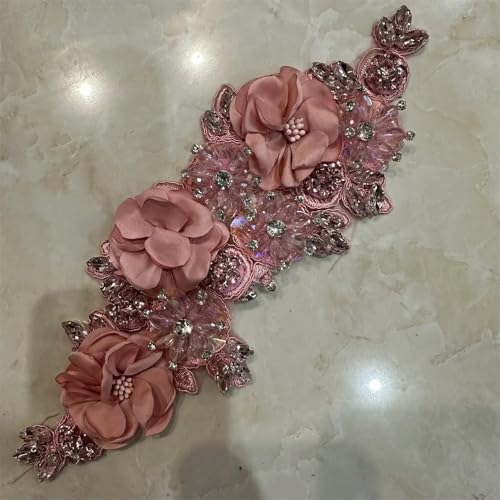 XIANGKANXUE 2 Stück handgemachte 3D Blumen aufnähen Applikation Stickerei Strass Patch für Hochzeitskleid von XIANGKANXUE