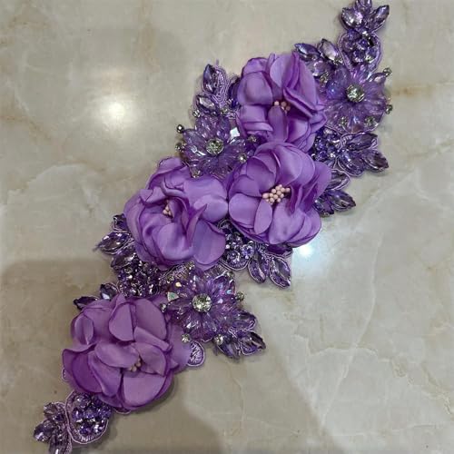 XIANGKANXUE 2 Stück handgemachte 3D Blumen aufnähen Applikation Stickerei Strass Patch für Hochzeitskleid von XIANGKANXUE