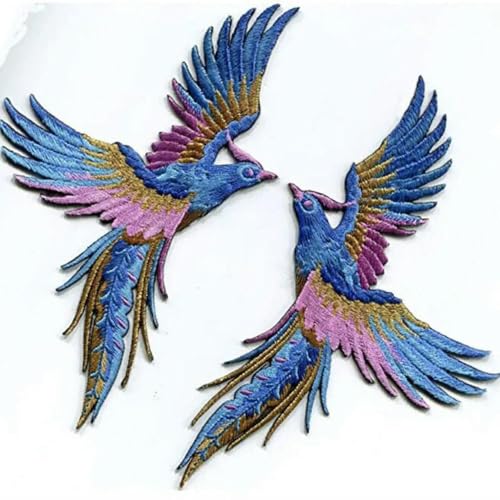 XIANGKANXUE Phenix Vögel Azurblau Rosa Gold bestickte Applikationen Aufnäher Bügelbild Paar von XIANGKANXUE