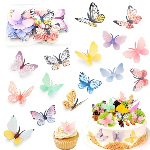 72 Stück Essbare Tortendeko Schmetterling, Schmetterlinge Deko Torte, Kuchen Deko Essbare für Hochzeit, Geburtstag, Party Kuchendekoration von XIANGLONGY