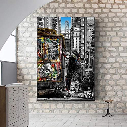 Banksy Wall Art Paintings Street Landscape of London City Leinwand Gemälde Graffiti-Kunst Poster und Drucke für Wohnkultur 50x90cm (20''x35'') Ungerahmt von XIANGPEIFBH