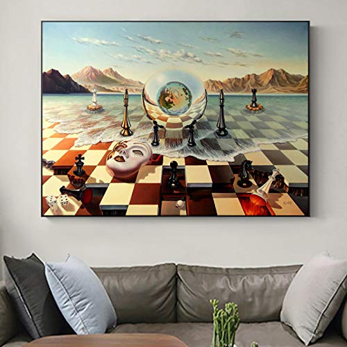 Salvador Dali Surrealismus Schach auf dem Meer Leinwanddruck Gemälde auf Wandkunst Abstrakte seltsame Poster Bild Wohnkultur 70 x 125 cm (28''x49'') ungerahmt von XIANGPEIFBH