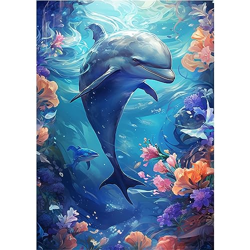 XIANGPICA 5D Diamond Painting Kits Full,Delphin Kristall Strass Diamant Stickerei Kunst Bilder, DIY Kunst Bastelbedarf für Erwachsene, Kinder, Zuhause, Wanddekoration - 30 * 40 cm von XIANGPICA