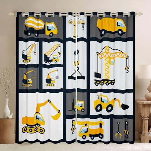 Mechanisch Gardinen Verdunklungsvorhänge, Verdunklungsvorhänge Bagger Vorhang Blickdicht Vorhänge mit Ösen für Wohnzimmer Schlafzimmer Kinderzimmer 2er Set 175x140cm (HxB) von XIANGXIANG