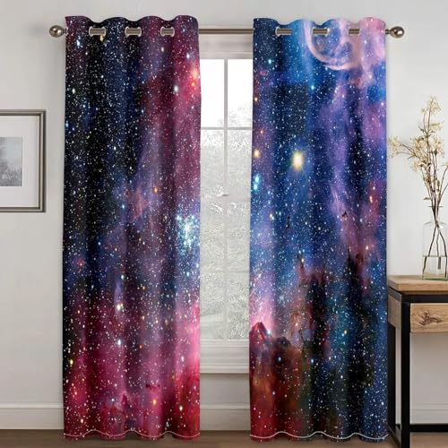 Sternenklarer Himmel Gardinen, Verdunklungsvorhänge Fantasy-Galaxie Schallschutz Vorhang, Blickdicht Vorhänge mit Ösen, Vorhänge Wohnzimmer für Schlafzimmer Kinderzimmer 2er Set 175x140cm (HxB) von XIANGXIANG