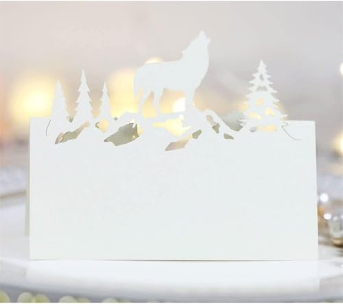 XIANMY Tischkarte Weihnachten Name Sitzkarten Wolf gemusterte Grußkarte für Partyzubehör Hochzeit Blumenstrauß Dekoration Beige 50 Stück von XIANMY