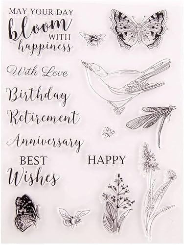 XIANMY Transparente Silikonstempel-Siegel-Aufkleber, Prägeschablonen mit Schmetterling, Vogel, Blume, Textmuster, DIY, Basteln, Scrapbooking, Dekoration von XIANMY