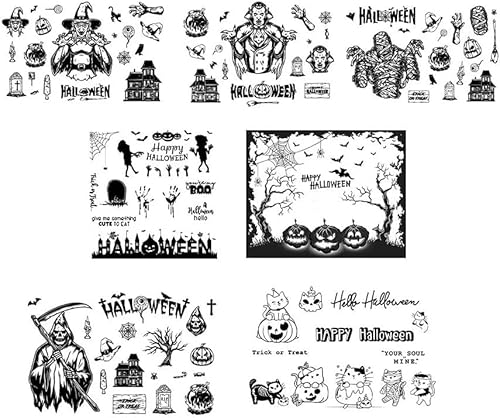 XIANMY Transparenter Stempel für Halloween, Kürbis, Hexe, Silikon, transparent, für Kartenherstellung, Scrapbooking, Basteln, Fotoalbum, 7 Stück von XIANMY