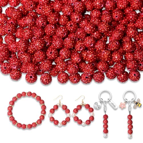 XIANNVXI Rote Perlen 10mm Rot Glitzerperlen zum Auffädeln Strass Perlen Perlenset Perlen für Armbänder Ohrringe Kette DIY Schmuckherstellung (100 Stück) von XIANNVXI