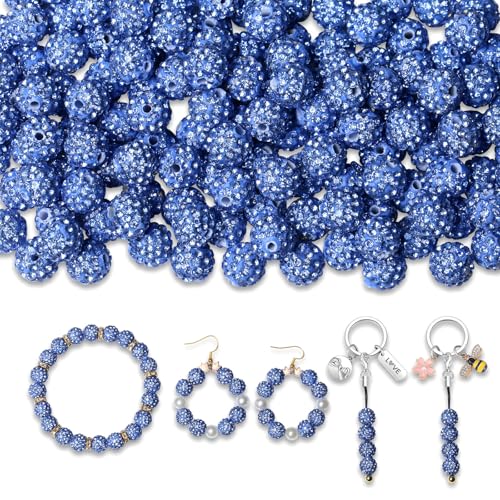 XIANNVXI 10mm Strass Perlen Hell Blau Glitzerperlen zum Auffädeln Perlen für Armbänder Ohrringe Kette DIY Schmuckherstellung Strasssteine Disco Ball Diamant Perlenset (100 Stück) von XIANNVXI