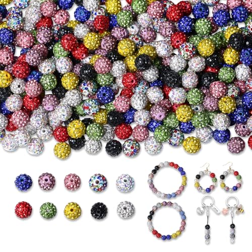 XIANNVXI 10mm Strass Perlen zum Auffädeln Bunte Perlen Glitzerperlen Perlen für Armbänder Ohrringe Kette DIY Schmuckherstellung 10 Farbe (100 Stück) von XIANNVXI