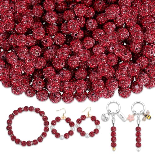 XIANNVXI 10mm Strass Perlen Bordeaux Rot Glitzerperlen zum Auffädeln Perlen für Armbänder Ohrringe Kette DIY Schmuckherstellung Strasssteine Perlenset (100 Stück) von XIANNVXI