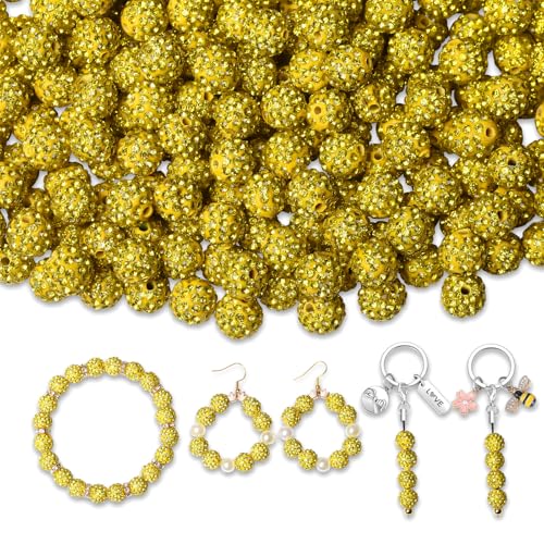 XIANNVXI 10mm Strass Perlen Gelb Glitzerperlen zum Auffädeln Runde Perlenset Disco Ball Perlen für Armbänder Ohrringe Kette DIY Schmuckherstellung Weihnachtsdekoration (100 Stück) von XIANNVXI