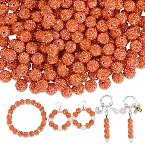 XIANNVXI 10mm Strass Perlen Orange Rot Glitzerperlen zum Auffädeln Perlen für Armbänder Ohrringe Kette DIY Schmuckherstellung Strasssteine Perlenset (100 Stück) von XIANNVXI