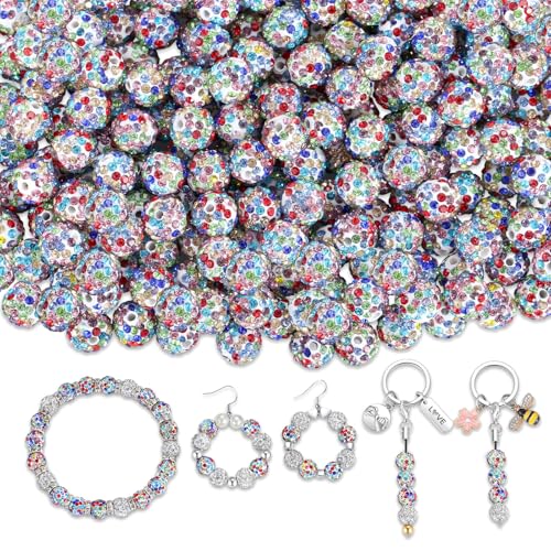 XIANNVXI 10mm Strass Perlen Weiß Gemischt Glitzerperlen zum Auffädeln Runde Strasssteine Perlenset Disco Perlen für Armbänder Ohrringe Kette DIY Schmuckherstellung (100 Stück) von XIANNVXI