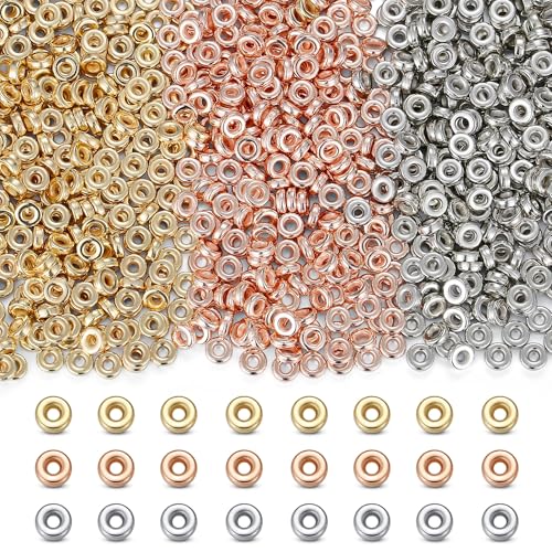 XIANNVXI 500 Stück flache Herzperlen, 3 Farben, Silberperlen, Roségold, 6 mm, kleine Perlen, Abstandshalter, Perlen für Schmuckherstellung, Tonperlen zum Basteln, für Armbänder für Frauen von XIANNVXI