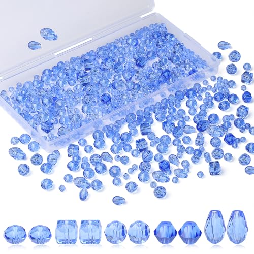 XIANNVXI Blau Glasperlen zum Auffädeln, Bastelperlen Set 4/6/8 mm Blau Perlen zum Auffädeln, 800 Stück Glitzer Glasperlen für Armbänder Ohrringe Basteln DIY Schmuckherstellung (Blau Perlen) von XIANNVXI