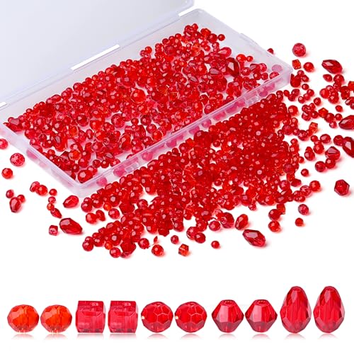 XIANNVXI Rot Glasperlen zum Auffädeln, Bastelperlen Set 4/6/8 mm Rote Perlen zum Auffädeln, 800 Stück Glitzer Glasperlen für Armbänder Halsketten Ohrringe Basteln DIY Schmuckherstellung (Rot Perlen) von XIANNVXI