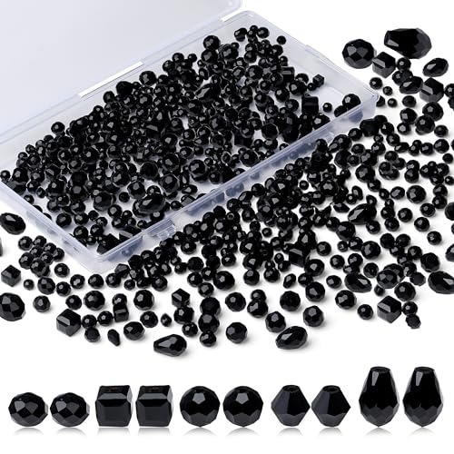 XIANNVXI Schwarz Glasperlen zum Auffädeln, Bastelperlen Set 4/6/8 mm Perlen zum Auffädeln, 800 Stück Glasperlen für Armbänder Halsketten Ohrringe Basteln DIY Schmuckherstellung (Schwarz Perlen) von XIANNVXI