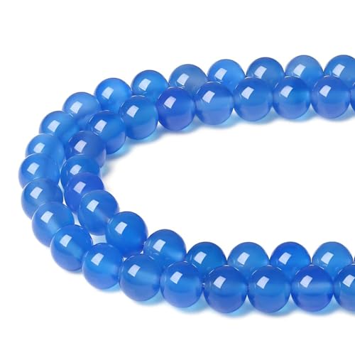 XIANNVXI 8mm Naturstein Blauer Achat Perlen zum Auffädeln mit Loch Runde Kristalle Edelsteine zum Auffädeln Perlen für Armbänder Ketten DIY Schmuck Basteln (ca. 47 Stück) von XIANNVXI