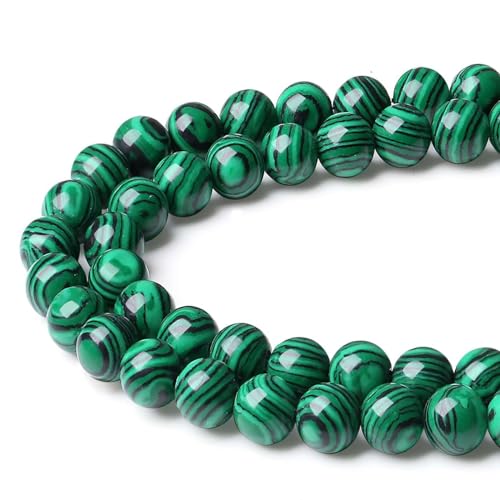 XIANNVXI 8mm Naturstein Grüner Malachit Perlen zum Auffädeln mit Loch Runde Kristalle Edelsteine zum Auffädeln Perlen für Armbänder Ketten DIY Schmuck Basteln (ca. 47 Stück) von XIANNVXI