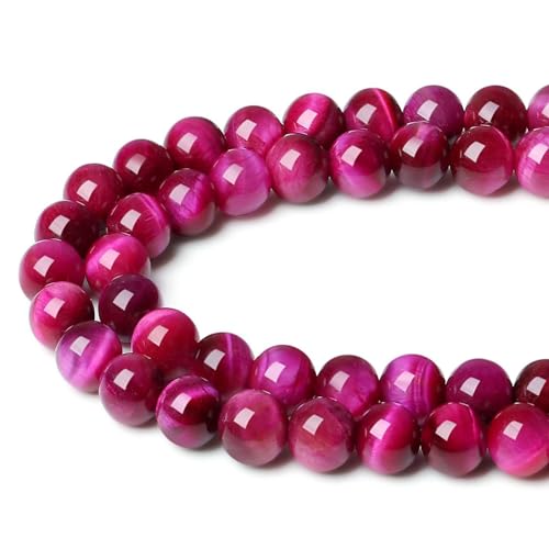 XIANNVXI 8mm Naturstein Magenta Tigerauge Perlen zum Auffädeln mit Loch Runde Kristalle Edelsteine zum Auffädeln Perlen für Armbänder Ketten DIY Schmuck Basteln (ca. 47 Stück) von XIANNVXI