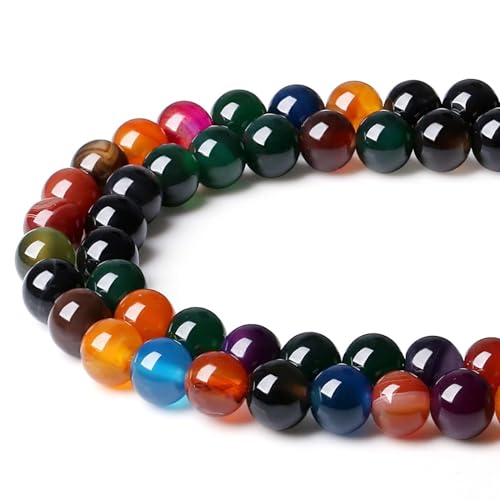 XIANNVXI 8mm Naturstein Regenbogenachat Perlen zum Auffädeln mit Loch Runde Kristalle Edelsteine zum Auffädeln Bunte Perlen für Armbänder Ketten DIY Schmuck Basteln (ca. 47 Stück) von XIANNVXI