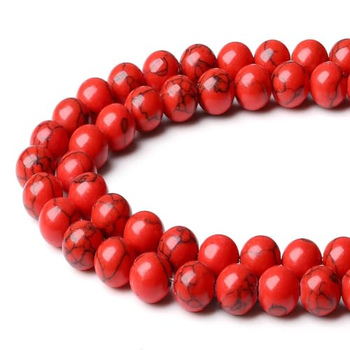 XIANNVXI 8mm Naturstein Rot Türkis Perlen zum Auffädeln mit Loch Runde Kristalle Edelsteine zum Auffädeln Perlen für Armbänder Ketten DIY Schmuck Basteln (ca. 47 Stück) von XIANNVXI