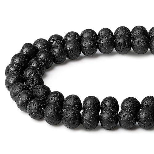 XIANNVXI 8mm Naturstein Schwarz Lava Perlen zum Auffädeln mit Loch Runde Kristalle Edelsteine zum Auffädeln Perlen für Armbänder Ketten DIY Schmuck Basteln (ca. 47 Stück) von XIANNVXI