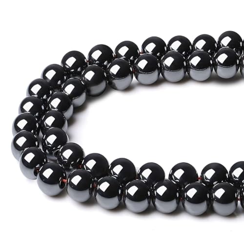 XIANNVXI 8mm Naturstein Schwarze Hämatit Perlen zum Auffädeln mit Loch Runde Kristalle Edelsteine zum Auffädeln Perlen für Armbänder Ketten DIY Schmuck Basteln (ca. 47 Stück) von XIANNVXI