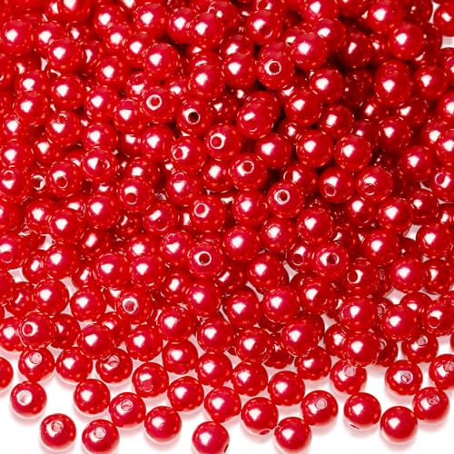 XIANNVXI 8mm Rot Perlen Set Kunstperle Basteln Perlen zum Auffädeln mit Löchern Runde Perlen für Armbänder Halskette DIY Schmuckherstellung Perle 500 Stück von XIANNVXI