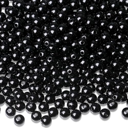 XIANNVXI 8mm Schwarz Kunstperle Perlen Set Basteln Perlen zum Auffädeln mit Löchern Runde Perlen für Armbänder Halskette DIY Schmuckherstellung Vasenfüller Perle 500 Stück von XIANNVXI