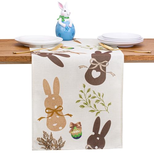 XIANNVXI Osterhase Tischläufer Ostern Kaninchen Eier Tischdecke Leinen Tischläufer Abwaschbar Osterdeko für esstisch 33x183cm von XIANNVXI