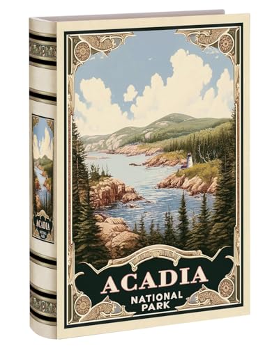 XIAOAIKA Dekorative Bücherbox aus Holz – Vintage-Kunstbuchboxen mit Nationalpark-Design, geheime Aufbewahrung mit Magnetverschluss, Lederbezug, perfekt für Home Office Bücherregal (1 x ACADIA) von XIAOAIKA