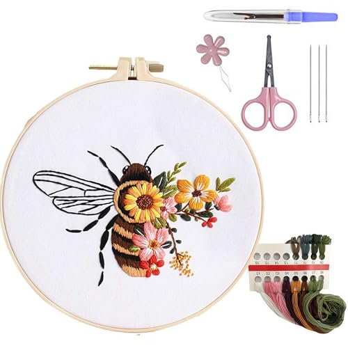 Bienen-Stickset für Anfänger, Bienenmuster, Stickerei-Starter-Set, Handstickerei für Handarbeitsliebhaber, Kreuzstich-Sets für Erwachsene mit Anleitung, Stickrahmen, Nadeln und Fäden von XIAOBAN