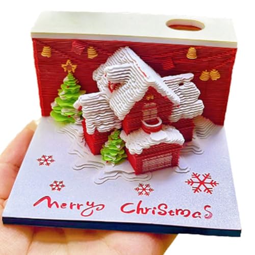 Weihnachtsdorfhaus, 3D-Notizblock, ästhetisch, für den Schreibtisch, niedlich, mit Winterblock, T5g5, 174 Papier-Stiftbögen von XIAOBAN