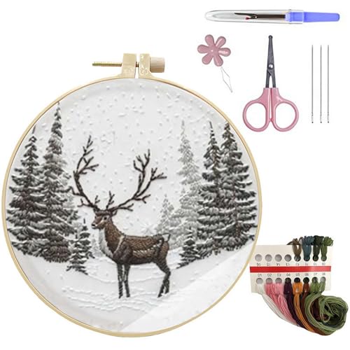 XIAOBAN 2025 Neues Weihnachtsstickerei-Set, Weihnachtsstickerei-Kits für Anfänger und Erwachsene, Stickset, DIY Erwachsene Weihnachten Kreuzstich Kits mit Nadeln & Faden enthalten von XIAOBAN