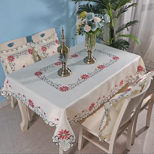 XIAOGUDONG Mit Spitze Bestickte Tischdecke, Rechteckige Polyester-Tischdecke, Klassische Dekorative Spitzentischdecke Mit Botanischen Blumen, Geeignet Für Möbel, Esstisch (59 X 87 Zoll),107×178cm,a von XIAOGUDONG