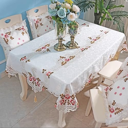 XIAOGUDONG Mit Spitze Bestickte Tischdecke, Rechteckige Polyester-Tischdecke, Klassische Dekorative Spitzentischdecke Mit Botanischen Blumen, Geeignet Für Möbel, Esstisch (59 X 87 Zoll),107×178cm,f von XIAOGUDONG