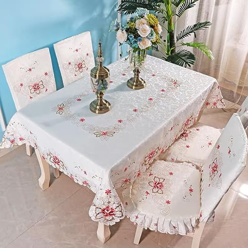 XIAOGUDONG Mit Spitze Bestickte Tischdecke, Rechteckige Polyester-Tischdecke, Klassische Dekorative Spitzentischdecke Mit Botanischen Blumen, Geeignet Für Möbel, Esstisch (59 X 87 Zoll),107×178cm,h von XIAOGUDONG