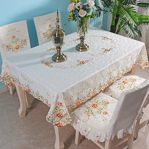 XIAOGUDONG Mit Spitze Bestickte Tischdecke, Rechteckige Polyester-Tischdecke, Klassische Dekorative Spitzentischdecke Mit Botanischen Blumen, Geeignet Für Möbel, Esstisch (59 X 87 Zoll),136×198cm,e von XIAOGUDONG