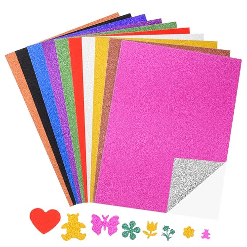 10 Blatt Glitzerpapier Selbstklebend,Zufällige Farben 80 g/m²-A4 Größe Bunt Klebefolie für DIY Handwerk Grußkarten Beschilderung Scrapbooking und Weihnachten Basteln Dekoration Usw (21 x 29.7 cm) von XIAOJING0