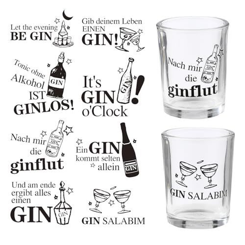 XIAONIU 16 Blatt gin gläser Transfer Aufkleber, gin geschenkset zubehör Transferaufkleber für gin glas Ginfans Ginliebhaber und Gintrinker DIY und Handwerk von XIAONIU