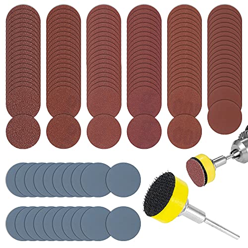 140pcs nass trockenes Schleifpapier-Sortiment 100-3000 Körnchenschleifscheibe 1 "25-mm-Sandpapier mit Haken und Schleifenschleifen und Schaft von XIAONIYI