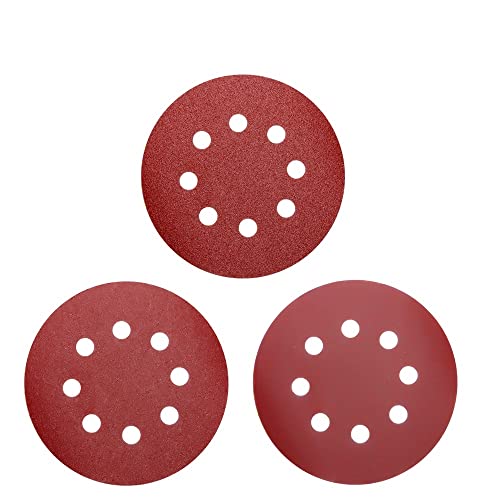 20pcs 5 Zoll 125 mm rote runde Form Schleifscheiben Hakenschleifenpapierpapier Schleifpapier 8 Lochschleifer Polierkissen Werkzeuge(Color:Grit-320 20pcs) von XIAONIYI