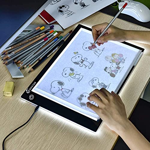 XIAOSTAR A4 Leuchttisch Led Licht Pad Copy Board Lichtplatten,mit Einstellbarer Helligkeit,für Künstler, Animationszeichnen, Skizzieren, Animation, Röntgenbetrachtung (Schwarz) von XIAOSTAR