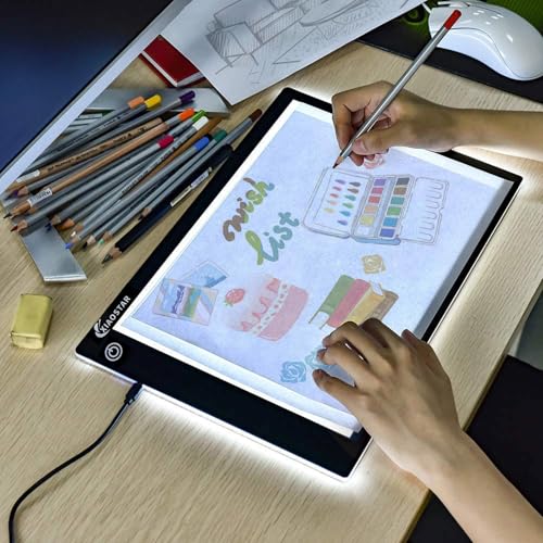 XIAOSTAR A4 beleuchtetes Tablet Kopiertafel mit LED A4, super dünn, für Zeichentafel mit USB-Kabel mit verstellbarer Helligkeit, für Künstler,Animationzeichnen,Skizzieren,Visualisierung mit X-Speichen von XIAOSTAR