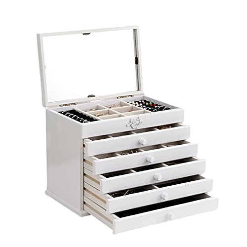 XIAOXIAO Schmuckkästen Schmuckschatulle Aus Holz Extra Großer Schmuckschrank Organizer 6-stufige Kapazitätsanzeige Mit 5 Schubladen Armband Halskette Aufbewahrungskoffer (Color : C) von XIAOXIAO