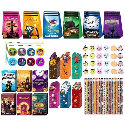 XIAOXIAOYU Halloween-Briefpapier-Set, Halloween-Spielzeug für Kinder - Feiertags-Cartoon-Briefpapier-Set - Niedliche Schulbelohnungen für Kinder, farbenfrohes Spielset für Zirkusgeschenke, von XIAOXIAOYU