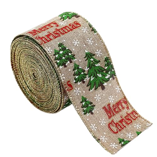 XIAOXIAOYU Weihnachtsband mit Draht, Geschenkband | Feiertags-Kranz-Krawatte | Bauernhausdekor-Leinenimitat-Band, Schneeflocken-Karo-Schneemann-Fahrzeug-Drahtband für handgefertigten Schleifenstrauß von XIAOXIAOYU